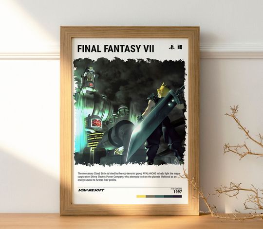 Final Fantasy VII (1997) Poster - Video Game Wall Art Print - Gaming Gift