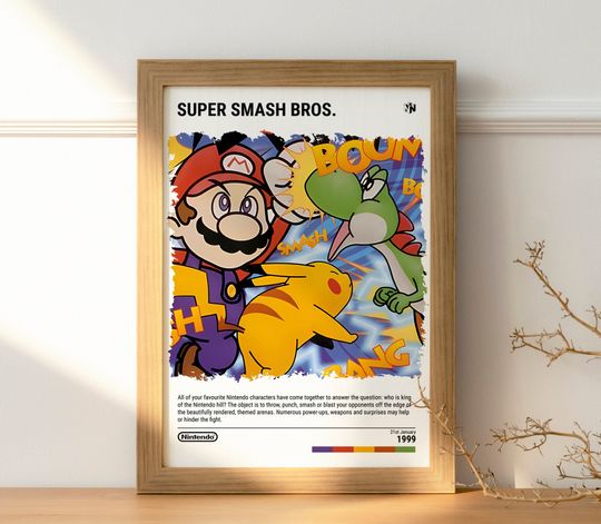 Super Smash Bros. (1999) N64 Poster - Video Game Art Print - Gaming Gift