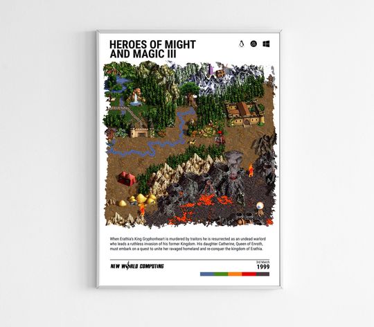 HOMM3 (1999) Poster - Video Game Wall Art Print - Gaming Gift
