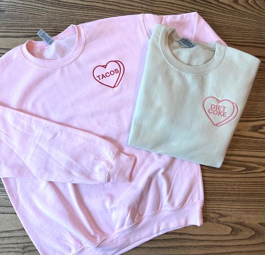 Custom Embroidered Valentine Sweatshirt with Personalized Candy Hearts