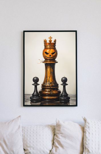 Pumpking king, Chess halloween poster, Watercolour Digital Art
