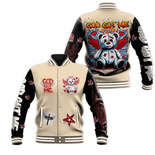 God Got Me Angle Bear Hiphop Baseball Varsity Jacket