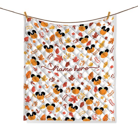 Personalized Fall Mickey Quilt Bedding Set, Disney Autumn Quilt Blanket & Pillowcases,  Mickey Quilt Set