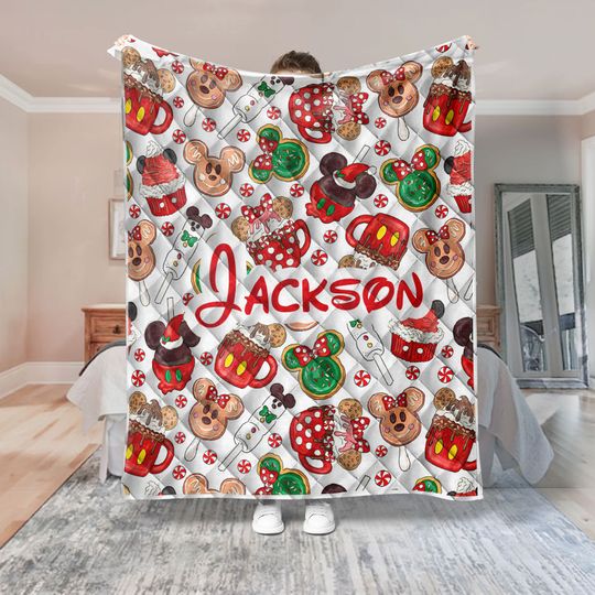 Personalized Christmas Mickey Quilt Bedding Set, Custom Disney Christmas Snack