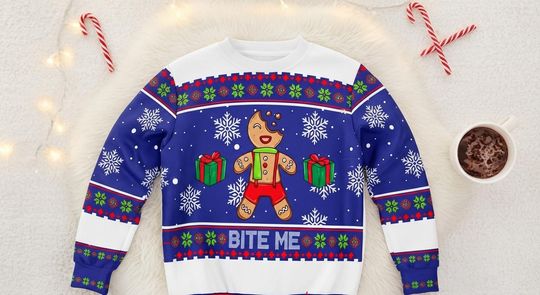 Bite me Gingerbread Ugly Christmas Sweater
