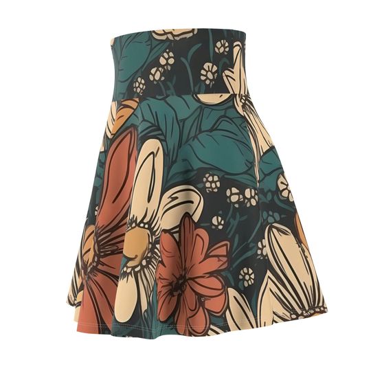 Boho Flowers Skater Skirt, Women's Skater Skirt