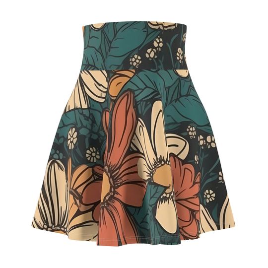 Boho Flowers Skater Skirt, Women's Skater Skirt