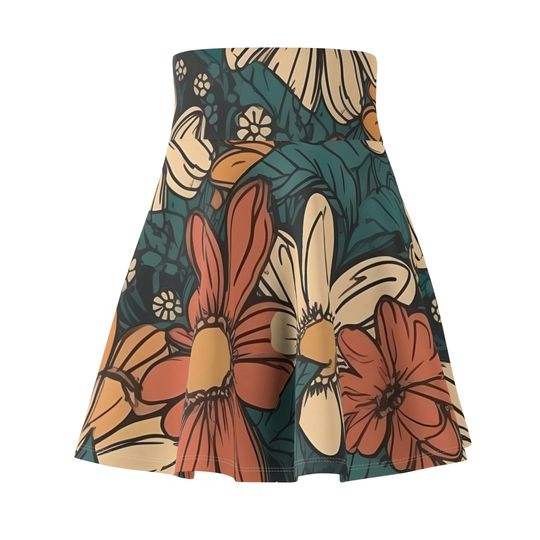Boho Flowers Skater Skirt, Women's Skater Skirt