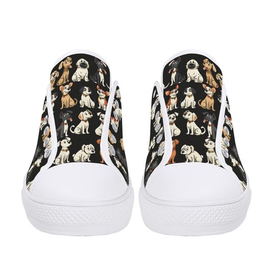 Cartoon Dog Print Canvas Sneakers - Dog Lover Low Tops