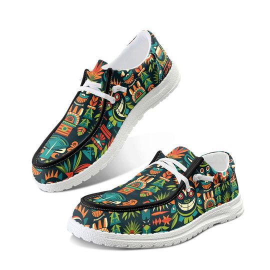 Tiki Print Canvas Loafers, Tropical Vacation Shoes