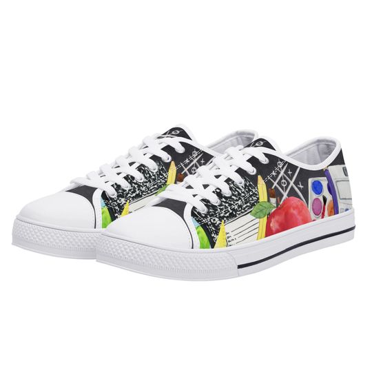 Teacher Canvas Sneakers with Classroom Object Print for Women