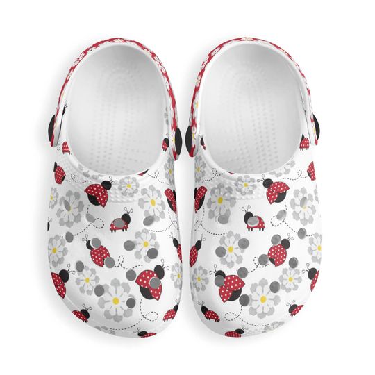 All Over Print Black and Red Ladybug Clog Style Sandals