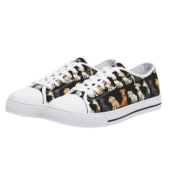 Cartoon Dog Print Canvas Sneakers - Dog Lover Low Tops