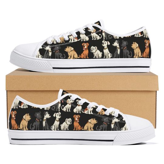 Cartoon Dog Print Canvas Sneakers - Dog Lover Low Tops
