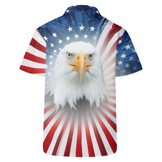 Patriotic Hawaiian Shirt: US Flag Bald Eagle Print - Military Dad Gift
