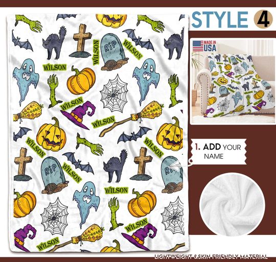 Personalized Halloween Ghost Blanket: Spooky Custom Name Tapestry