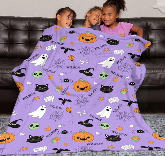 Personalized Halloween Ghost Blanket: Spooky Custom Name Tapestry