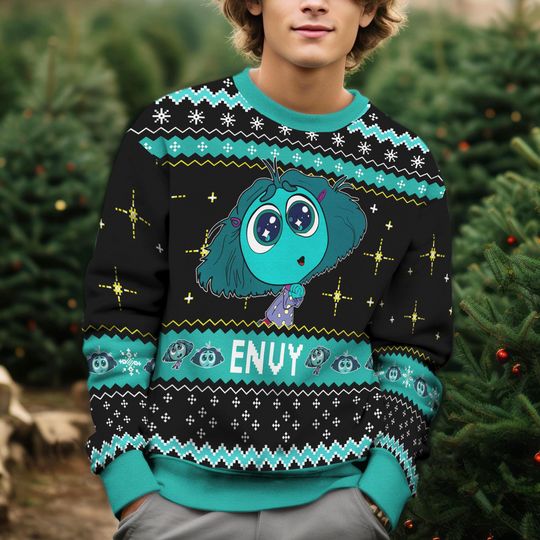 Christmas Envy Inside Out Ugly Sweater, Inside Out Characters Xmas Sweater