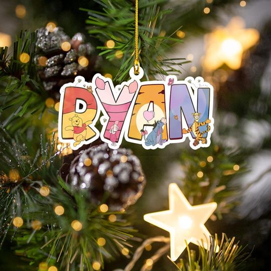 Custom Name Disneyland Winnie The Pooh Acrylic Ornament for Birthday and Christmas Tree Decor