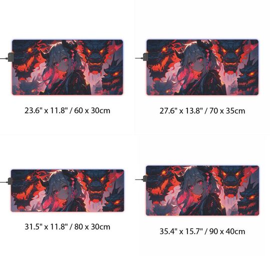 Dragon Anime girl LED Gaming Mousepad: Customizable RGB Lighting, Smooth Surface, Anti-Slip Base, high quality print, Elevate Your Gameplay!