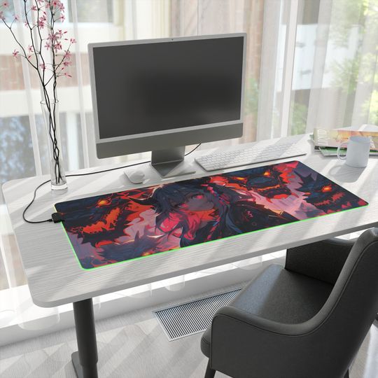 Dragon Anime girl LED Gaming Mousepad: Customizable RGB Lighting, Smooth Surface, Anti-Slip Base, high quality print, Elevate Your Gameplay!
