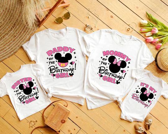 Personalized Disney Birthday Girl T-Shirt, Custom Family Matching Tees, Minnie Mouse Birthday Girl Gift