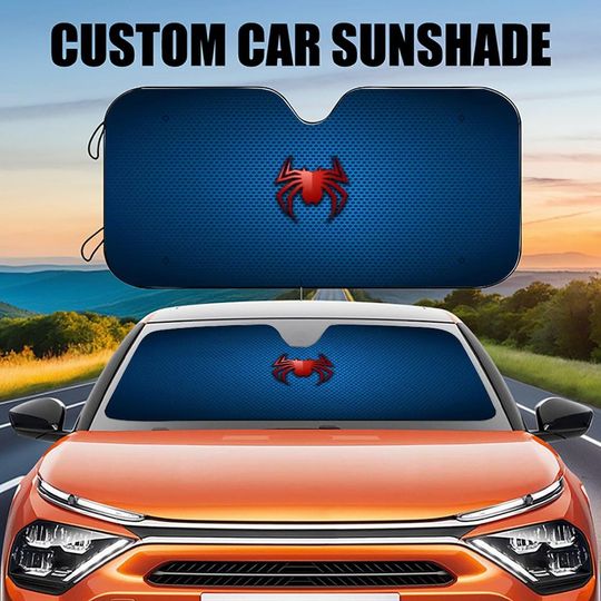 Red Spider weaves blue web Car Sun Visor,Red Spider Car Sun Visor, Spider-Fan Car Windshield Cover, Car Sun Visor, Car Exterior Decorations
