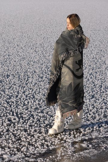 Minimalist Medieval Dragon Woven Blanket, Fourth Wing Inspired Throw, Gothic Botanical Pattern Tapestry