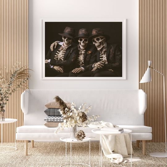 Funny Skeletons Print Halloween Poster Printable Dark Academia Wall Art