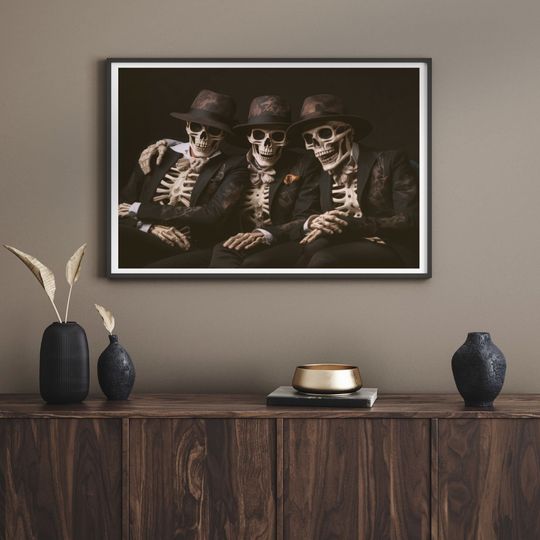 Funny Skeletons Print Halloween Poster Printable Dark Academia Wall Art