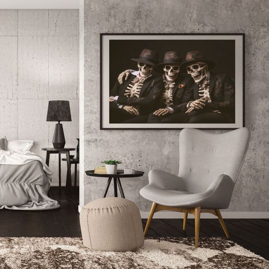 Funny Skeletons Print Halloween Poster Printable Dark Academia Wall Art