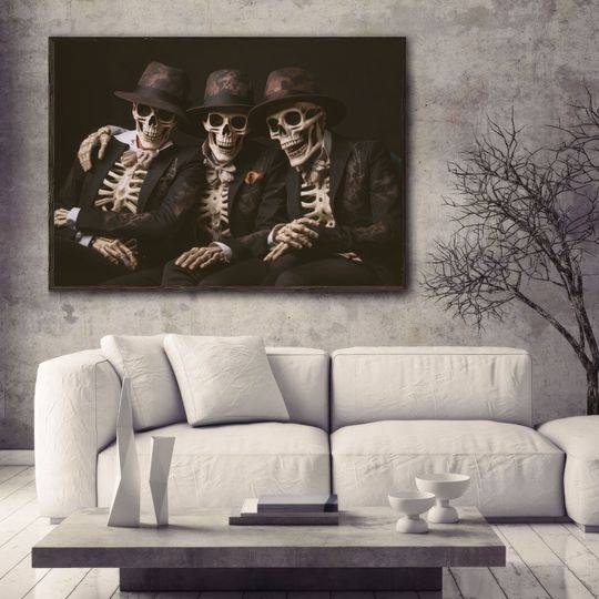 Funny Skeletons Print Halloween Poster Printable Dark Academia Wall Art