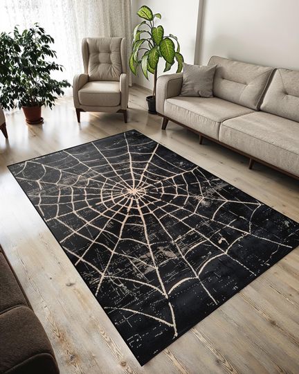 Spider Web Rug - Modern Gothic Halloween Home Decor