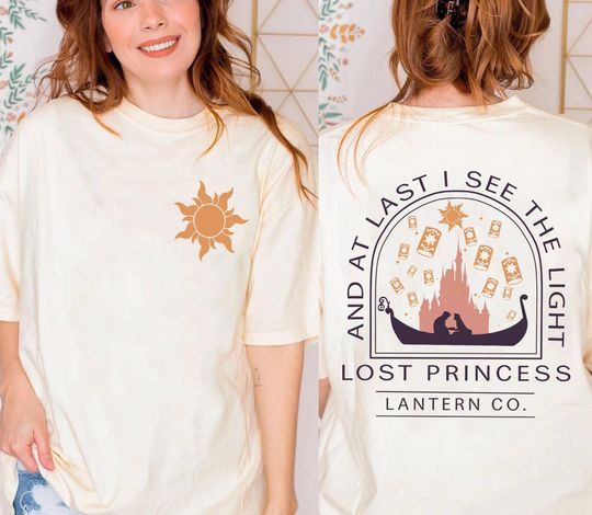 Two sided Disney Tangled Lost Princess At Last I See The Light T-Shirt, Rapunzel Lantern Co Est 2010 T-Shirt