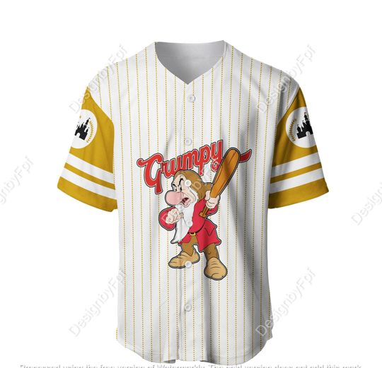 Grumpy White Baseball Jersey Grumpy Jersey | Disney Custom Name Number Baseball Jersey