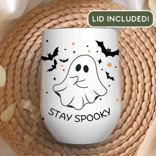 Halloween Ghost Wine Tumbler, Halloween Spooky Cup, Spooky Ghost Wine Cup