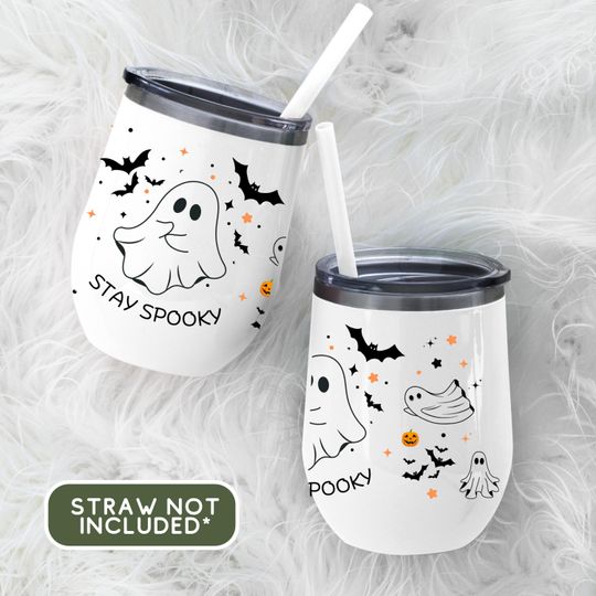 Halloween Ghost Wine Tumbler, Halloween Spooky Cup, Spooky Ghost Wine Cup