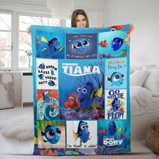 Funny Finding Dory Custom Blanket, Personalized Finding Nemo Blanket, Dory Nemo Blanket, Nemo Dory Cartoon