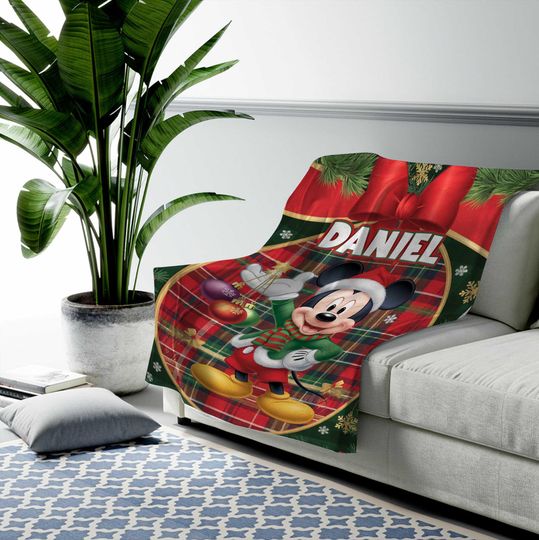 Personalized Mickey Mouse Xmas Blanket/Customized Name Mickey Christmas Blanket/Mickey Blanket/Bedding Decor, Mouse Quilt