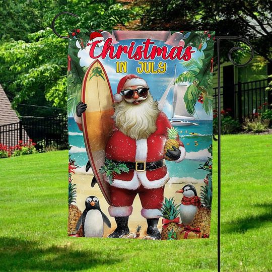 Christmas In July Garden Flags, Summer Santa Garden Flags