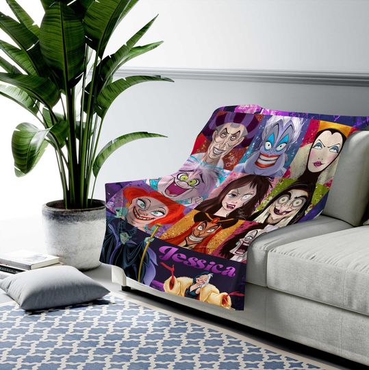 Custom Disney Villains Throw Blanket, Evil Queen Maleficent Ursula Throw Blanket