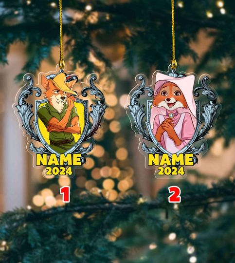 Custom Name Disney Robin Hood Characters Group Ornament, Magic Kingdom Ornament