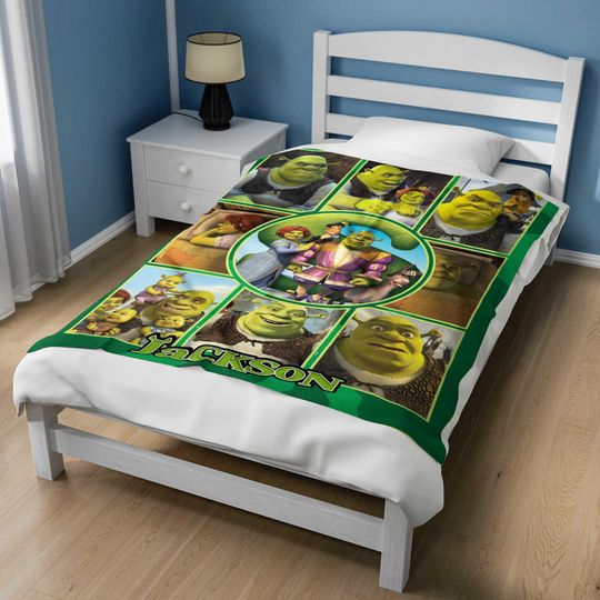 Personalized Shrek Sherpa Blanket Custom Photo Sofa Fleece Blanket Christmas Bediing Adult Baby Shower Woven Blanket