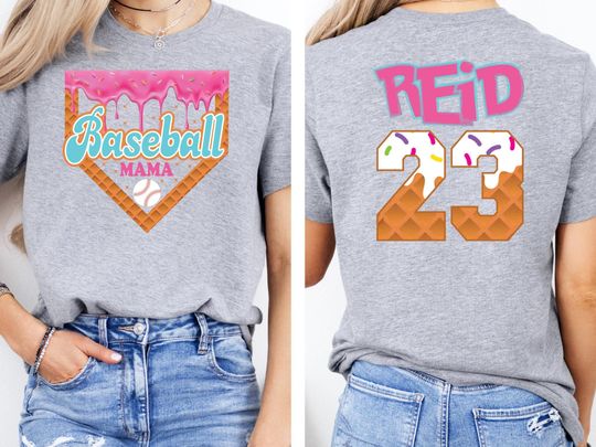 Personalized Baseball Drip Mama T-Shirt, Custom Ice Cream Drip Tee, Personalized Baseball Jersey Shirt, Mother's Day Gift, Team Mom Shirt