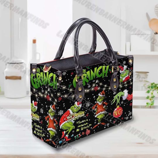 funny character Christmas Leather Handbag Closed By Zipper, Grin Women Shoulder Bag, funny character Handbag, funny character, Christmas Bag