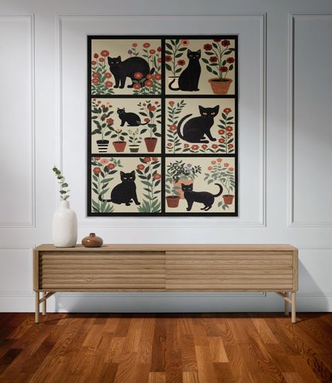 Black Cat Floral Woven Blanket