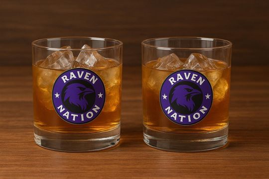 Baltimore Football Rocks Glass | Raven Nation Whiskey Glass | Fan Barware Gift | Tailgate Drinkware | Man Cave Decor
