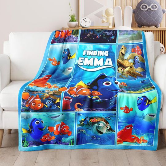 Personalized Finding Nemo Blanket, Custom Name Finding Dory Birthday Blanket Gift