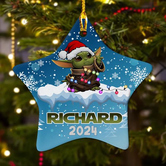 Personalized Ornament Little Green Alien With Xmas Light, Monster Baby Xmas Ornament, Customized 2024 Christmas Tree Decor Gift For Kid