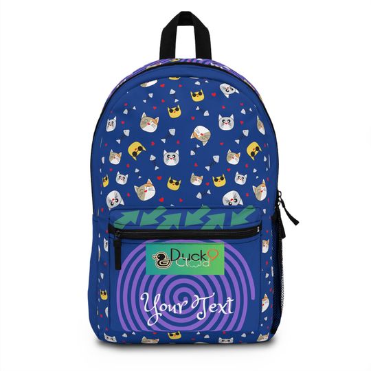 School Backpack with Cat Face Pattern